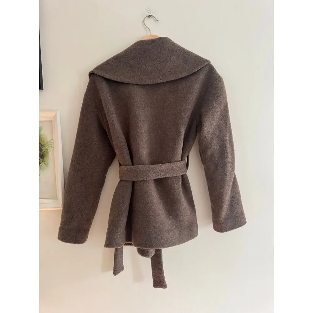 REFORMATION Regent Wrap Coat In Hedgerow Brown Size Small - Picture 5 of 8